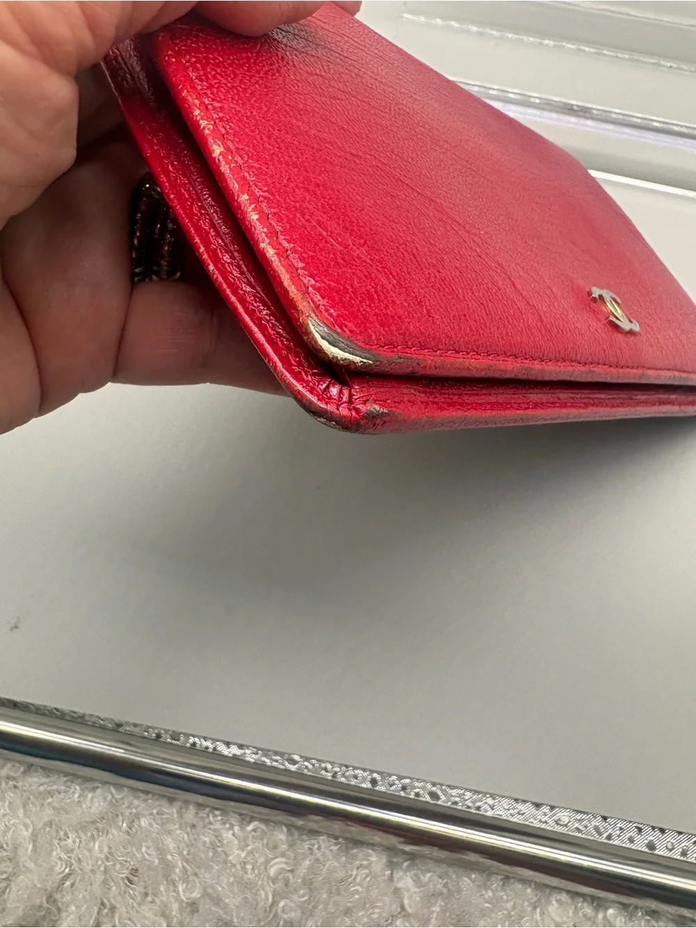 CHANEL Red Leather CC-Logo Continental Wallet